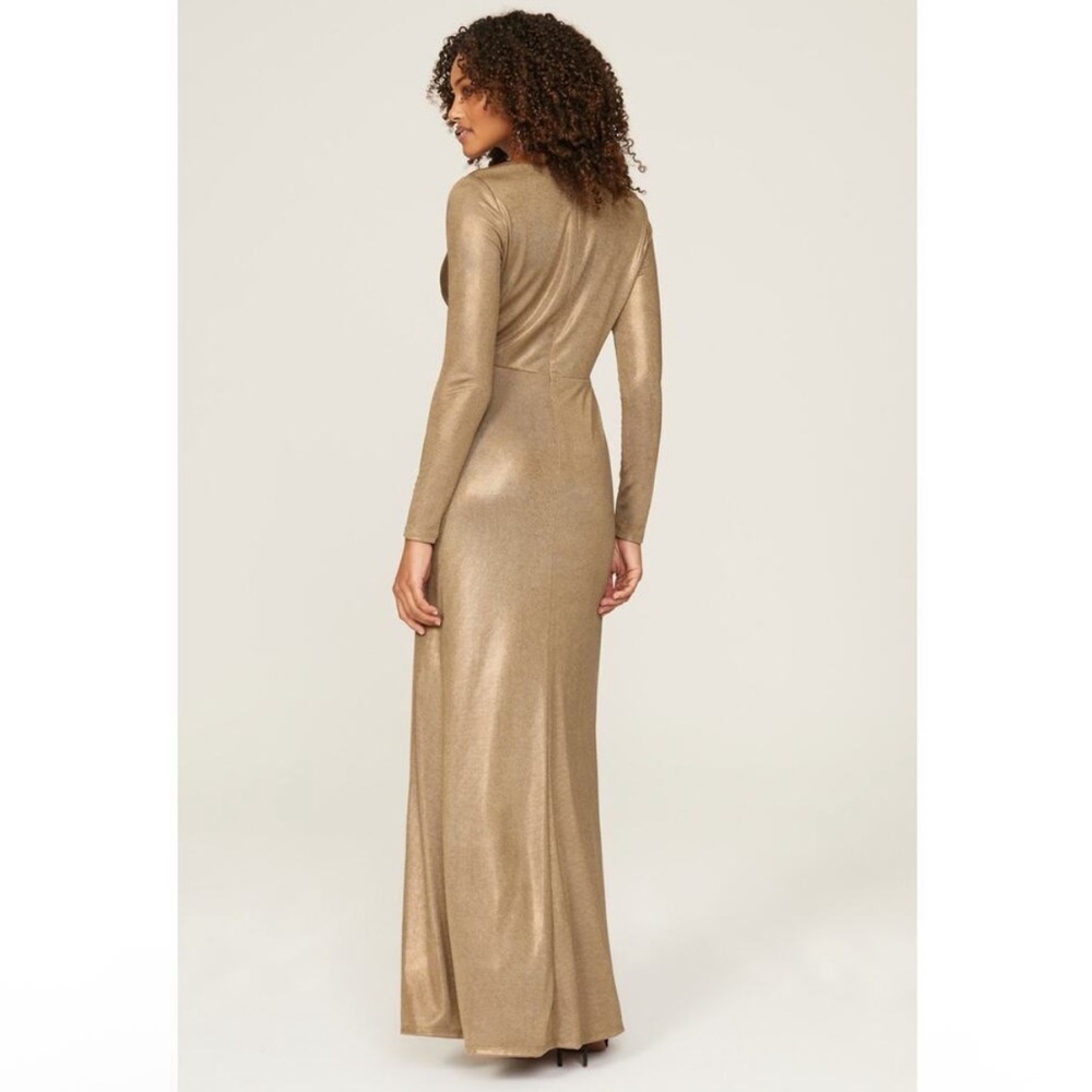 Lauren Ralph Lauren Size 2 Twist Front Jersey Maxi Shift Dress Gold Long Sleeves - Picture 11 of 11